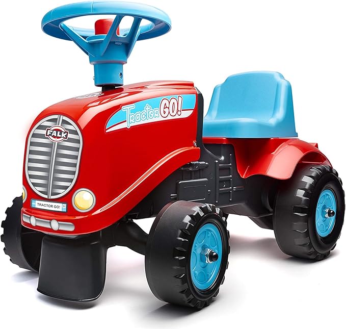 Falk 200B Porteur Tractor Go avec remorque et kit de Stickers alternatifs, Red, Blue