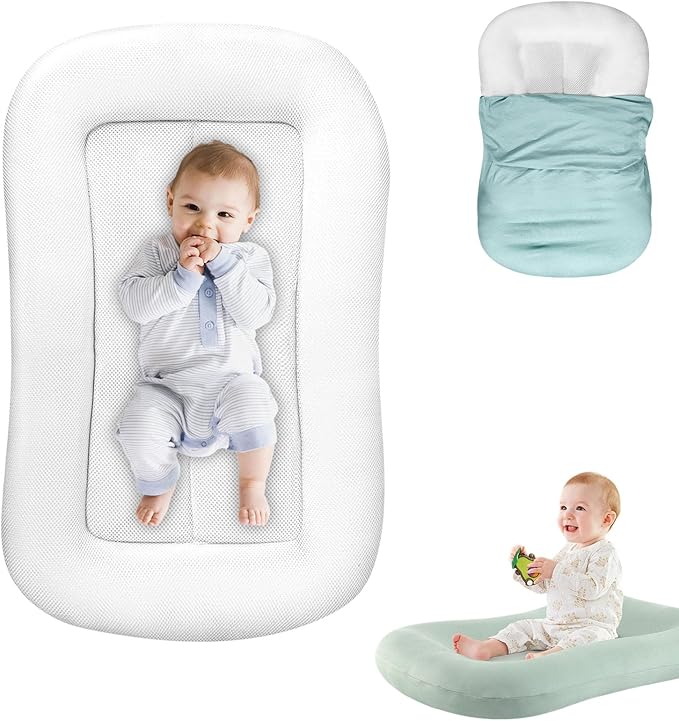 Baby Lounger for Newborn 0-12 Months, Soft Breathable Infant Support Cushion for Baby, Supervised Use (Blue)
