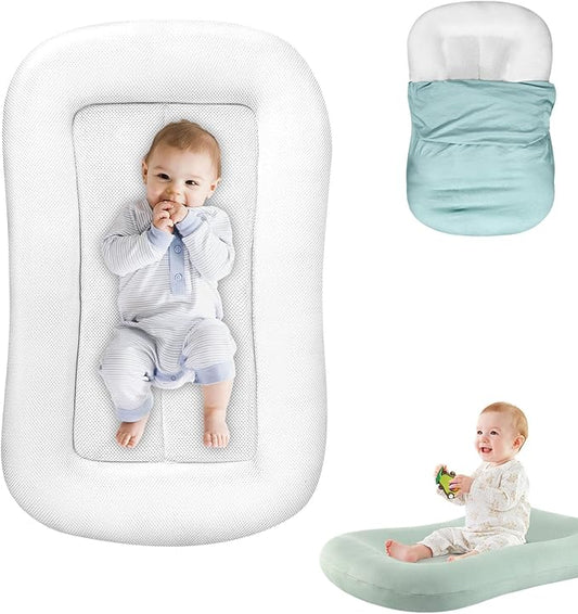 Baby Lounger for Newborn 0-12 Months, Soft Breathable Infant Support Cushion for Baby, Supervised Use (Blue)