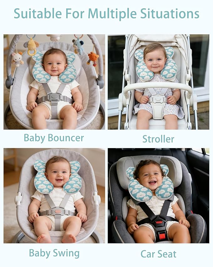 KAKIBLIN Baby Travel Pillow, Baby Neck Pillow for Car Seat, U-Shaped Head and Neck Support for Stroller Pushchair, Soft Cooling Breathable Infant Head Pillow for Newborn Toddler