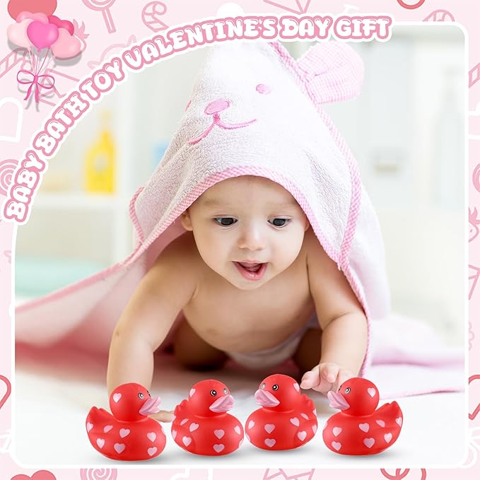 Jerify 3 Inch Large Valentine's Day Rubber Ducks 2 Pcs Valentine Large Red White Sweetheart Duckies Rubber Ducks for Bathtub Toys Party Favors Decorations Classroom Prizes Exchange Gifts
