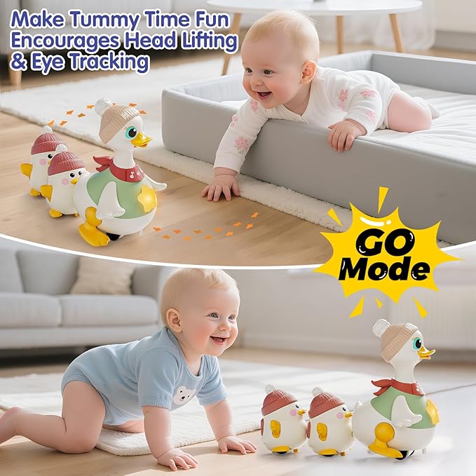 HOLA Baby Toys 6-12 Months Musical Dancing Duck Toy Set with Mama and Babys Tummy Time Toys, Crawling and Interaction Modes 1 Year Old Girl Boy Baby Stocking Stuffers