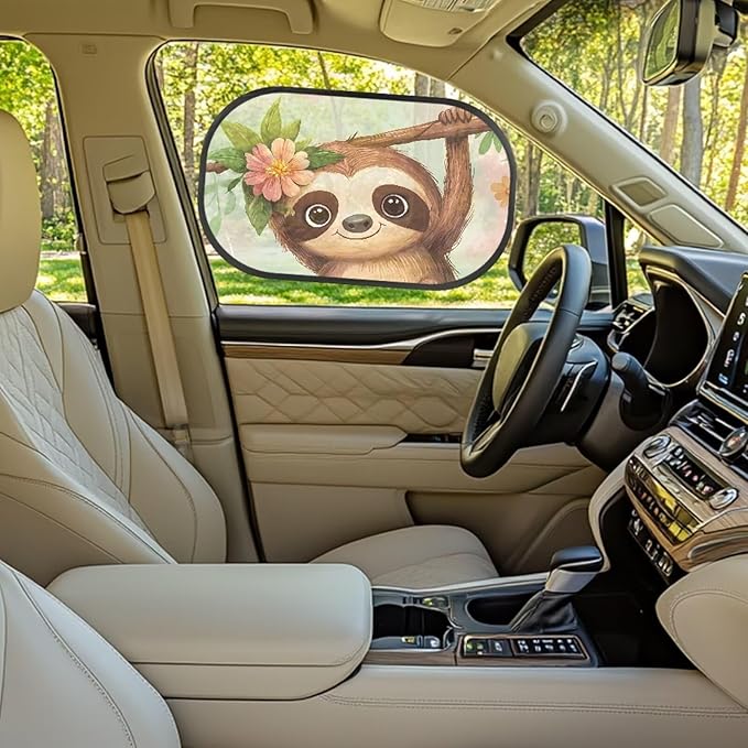 Bulopur Cute Sloth Window Shades 2 Pack Back Window Sun Shades for Car Sun Protection and Sun Shade Blocker Cute Design Glare Shield Protection Fit for Most Cars, Vehicles, SUVs