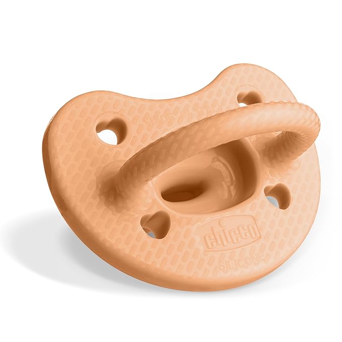 Chicco PhysioForma Luxe Orthodontic Pacifier for Babies 6-16 Months, One-Piece 100% Soft Silicone, Supports Breathing, Textured Shield & Handle, Sterilizing Case, BPA Free, 2-Pack, Cantaloupe