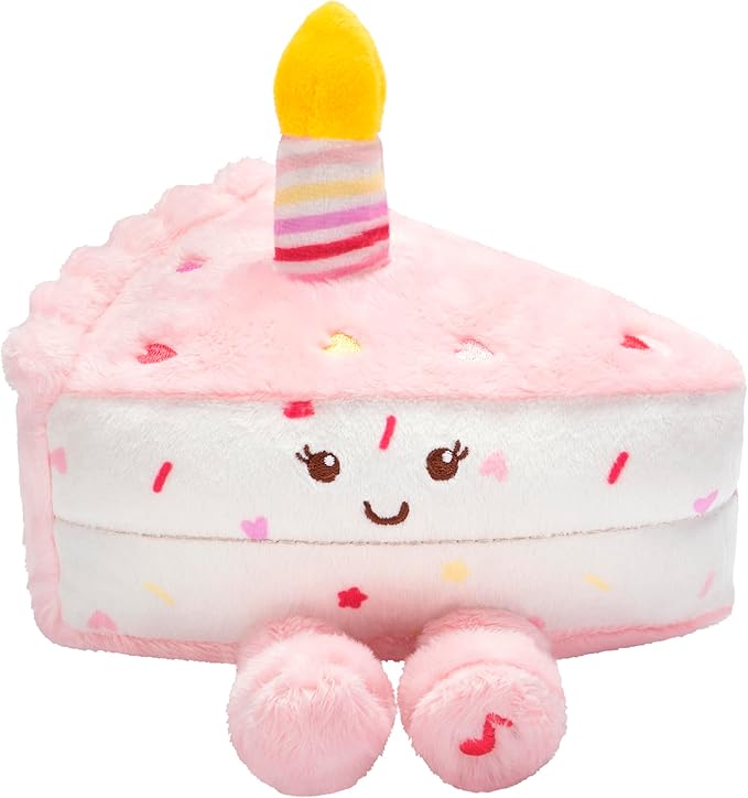 Magic Years Musical Light Up Plush Toy, Happy Birthday Cake Slice, 6 inches, Pink