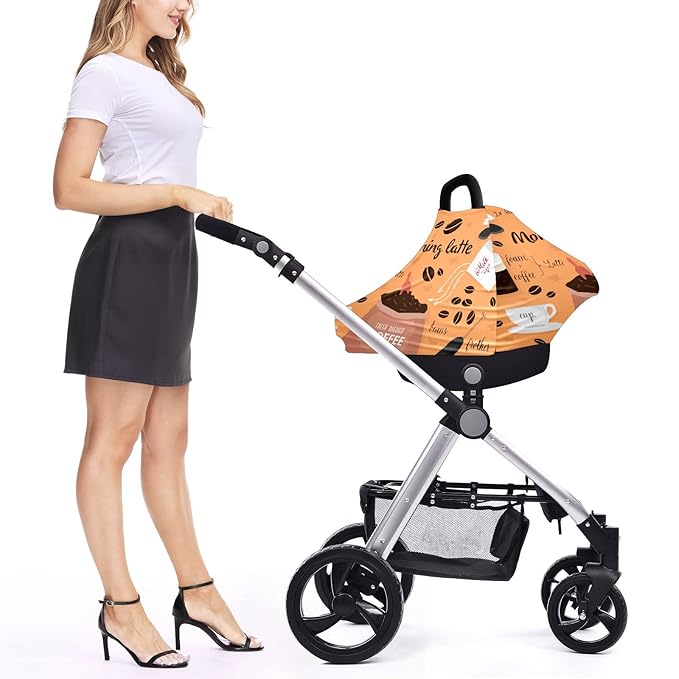 Baby Car Seat Stroller Covers Coffee Latte Spoon Nursing Cover Breastfeeding Scarf Soft Breathable Stretchy Coverage Carseat Canopy Cover for Boys and Girls Multi Use
