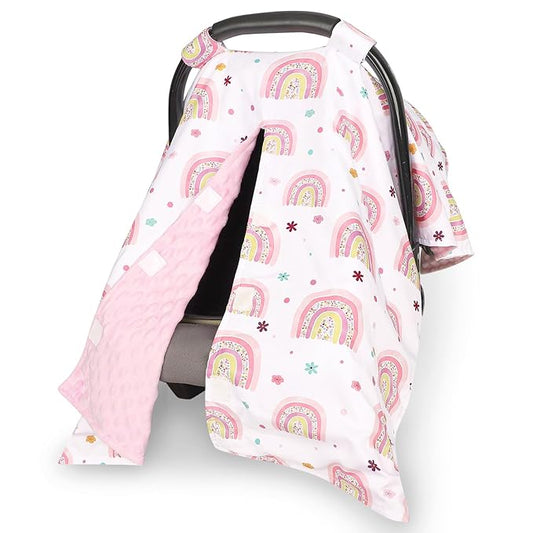 Pea Pod Car Seat Cover for Baby, Infant Carseat Cover with Peekaboo Opening Car Seat Canopy Cover, Nursing Cover for Baby Boys Girls (Rainbow)