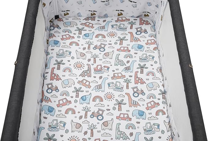 Pack n Play Sheet Stretchy Fitted Portable Mini Crib Sheets Set 2 Pack,Playard Sheets Convertible Playard Mattress Cover,Ultra Soft Jersey Material, Light Blue & Car