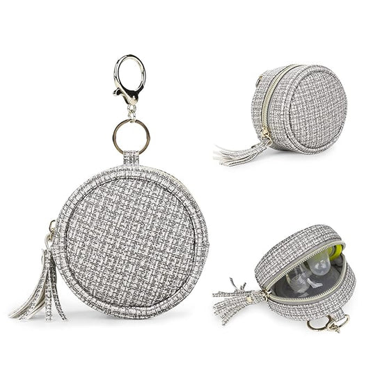 MOMIGO Pacifier Case Bag - Leather Pacifier Holder with Clip for Diaper Bag Stroller Purse Charm, Holds 2 Pacifiers Outdoor Travel (Weave Grey)
