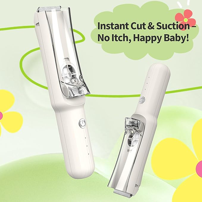Baby Hair Clippers & Kids Hair Trimmer, Cordless Vacuum Hair Cutter, Ultra Quiet Electric Hair cutterfor Infant Toddler Boys & Girls (White)