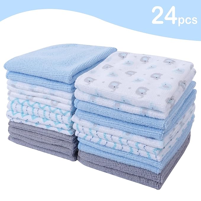 Viviland Baby Washcloths 24 Pack, Toddler Wash Cloths for Bath, Super Soft & Absorbent Bath Towel for Newborn and Infants, Baby Towels Care for Baby's Sensitive Skin
