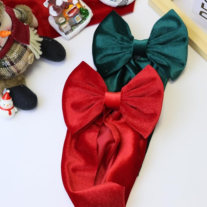 Christmas Red Velvet Baby Headbands Green Bows Handmade Soft Hairbands Big Bows for Baby Girls Wide Head Wrap Hair Accessories
