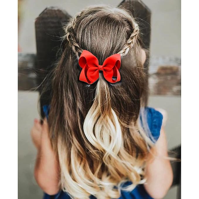 2 PCS 4.5inchs Hair Bows for Girls Grosgrain Ribbon Hair Bow Alligator Clips Hair Accessories for Baby Girls Toddlers(Red)