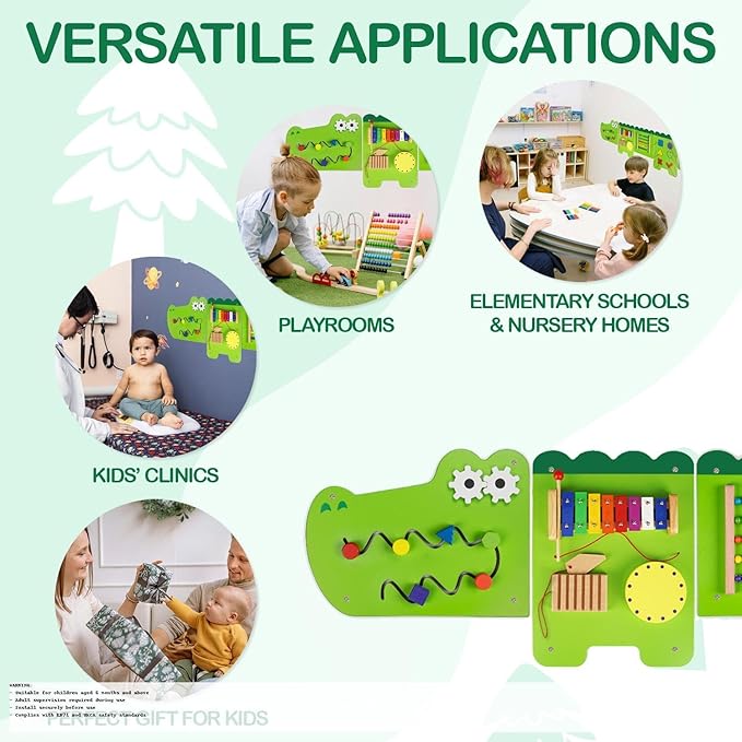 Monläurd® Crocodile Montessori Busy Board, Sensory Board,Educational Toys, Activity Cube, Wall Toys, Daycare Furniture, Playroom Furniture, Boys and Girls 6 M+
