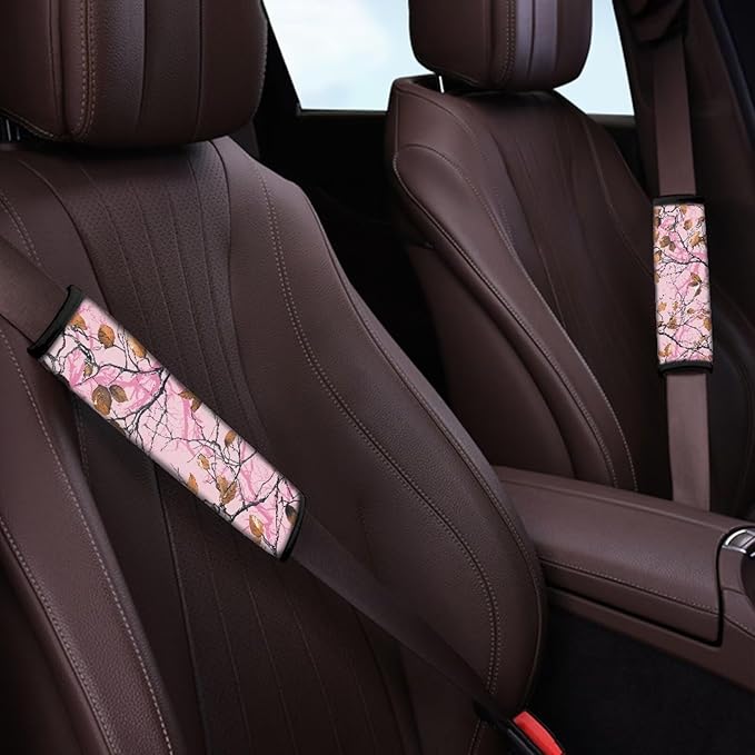 AFPANQZ Car Seat Belt Cover Cushion Universal Fit Two-Packs Automotive Seat Belt Pillow for Kids Branch Pink Shoulder Straps Pads Covers Universal Fit for Truck Vans Sedans SUVs