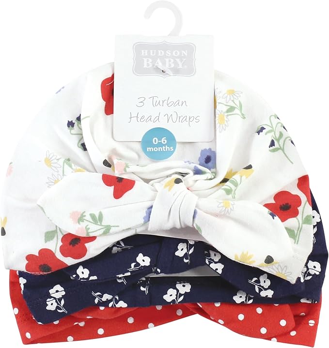 Hudson Baby Infant Girls Turban Cotton Headwraps, 0-24 Months