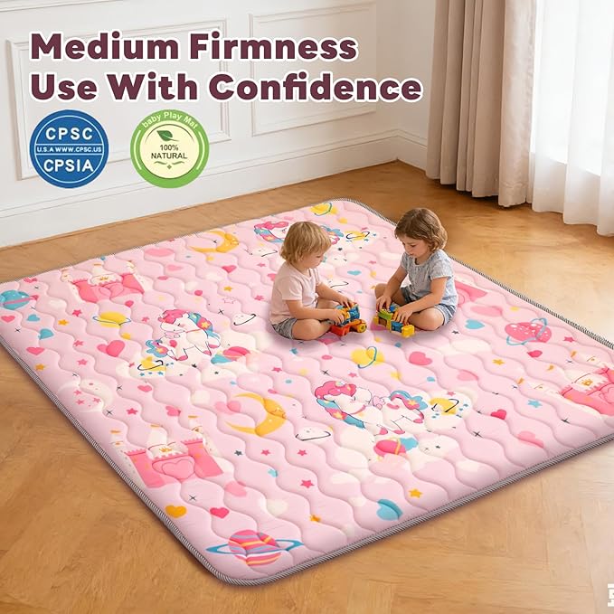 Wirhao Baby Play Mat for Floor, 71'' x 59'' Thicken Foam Soft Padded Mat for Baby, Playpen Mat for Toddlers Infant Kids, Machine Washable, Non-Slip Bottom Safe for Crawling (Pink)