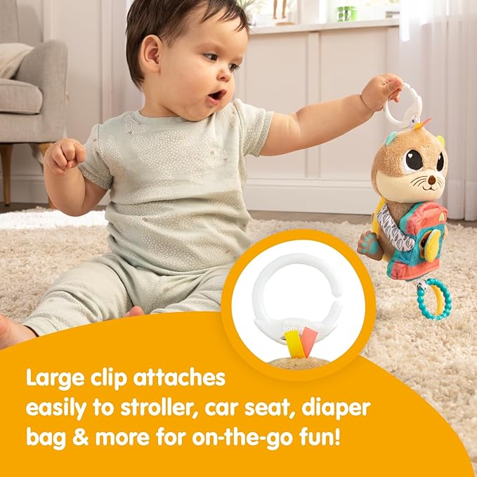 Lamaze Arty Says Cheese Clip On Stroller Toy - Baby Sensory Toys with Crinkle and Squeak Sounds - Includes Clip for On-The-Go Stroller or Car Seat Play - Ages 0 Months and Up
