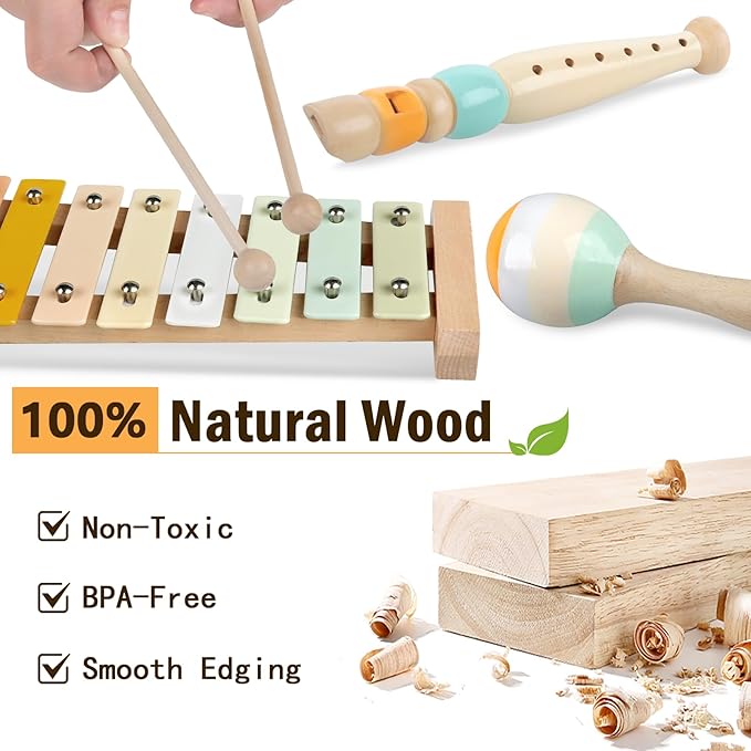 Meytccve Baby Toys Montessori Toys for Babies 1-3,Wooden Musical Instruments Toy Stacking Building Blocks,Infant Teething Toys Sensory Balls,Xylophone,Birthday Gift for Toddlers 1+ Year Old