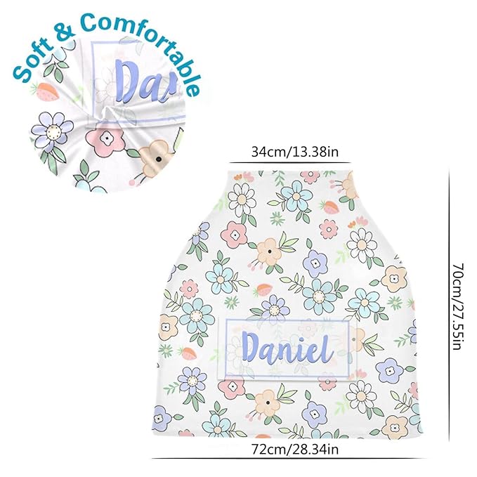 Personalized Baby Car Seat Cover for Babies, Custom Name Baby Car Seats Canopy for Girls, Nursing Breastfeeding Stroller Covers for Infant Newborn, Shower Gift for Baby (Floral Flower)