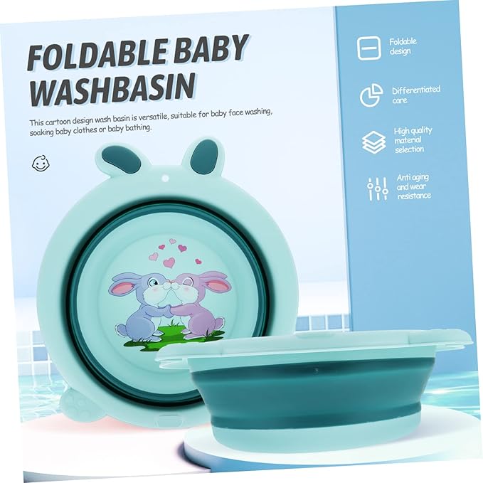 Little Rabbit Portable Baby Wash Basin Foldable Foot Bath Tub for Toddler Face Hands Feet Washing Travel Use Lightweight Safe 13.38X12.20X3.93 Inches