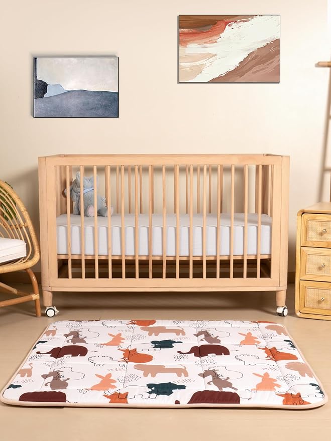 TILLYOU Baby Play Mats for Floor, 50x50 Playpen Mat, Extra Thick Foam Play Mat for Babies and Toddlers, Foldable Baby Crawling Mat for Playpen, Forest Animals