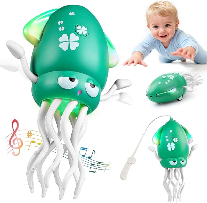 Baby Dancing Octopus Toys for 3 4 5 6+ Year Old Boy Girl, Magic Musical Crawling Tummy Time Toy, Led Light Dancing Squid Toy for Walking Toddlers, Kids Birthday