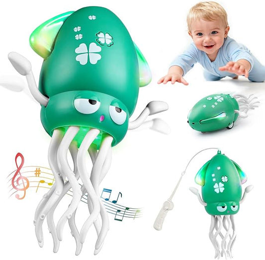 Baby Dancing Octopus Toys for 3 4 5 6+ Year Old Boy Girl, Magic Musical Crawling Tummy Time Toy, Led Light Dancing Squid Toy for Walking Toddlers, Kids Birthday