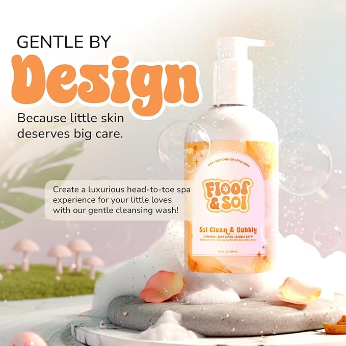 floof & sol Sol Clean & Bubbly Baby Shampoo and Body Wash 10 oz – Tear-Free Head-to-Toe Cleanser for Newborns, Kids & Toddlers with Avocado Oil & Superfruit Extracts