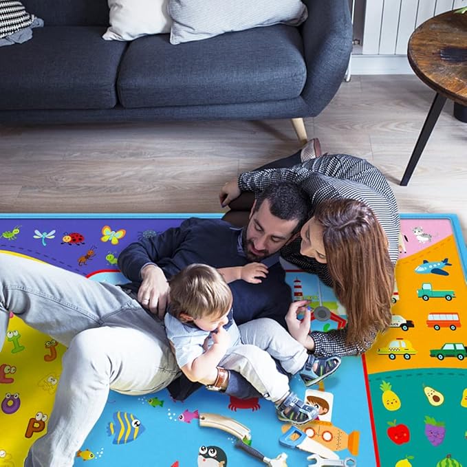 Baby Crawling Mat,Baby Play Mat for Floor,Large Cotton Educational Tummy Time Mat, Foldable Non-Slip Super Soft Padded Baby Playmat for Playing Area Rug Gym Activity for Infants Toddlers Boys Girls