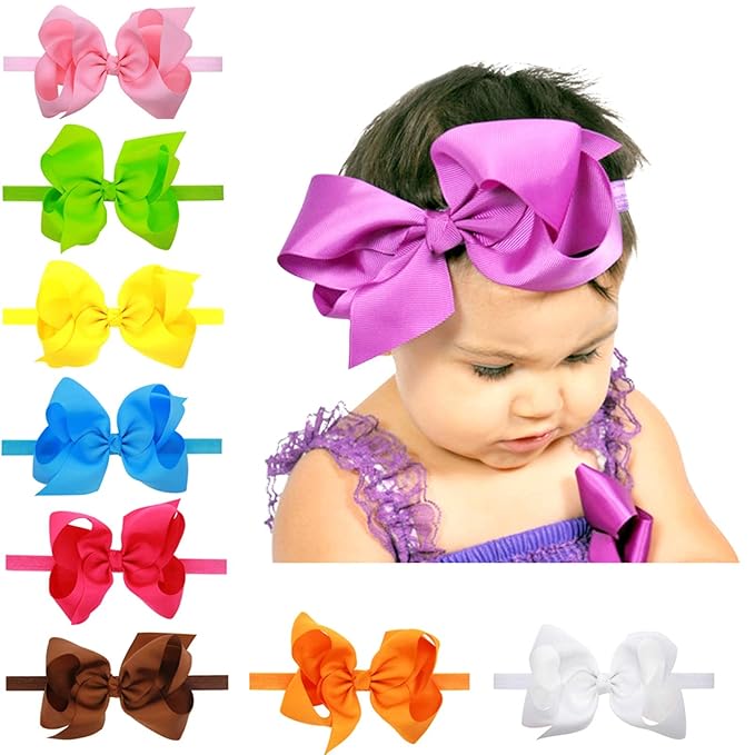 2Pcs Baby Girl Infant Large Hair Bow Headband Toddler Hair Band Accessories