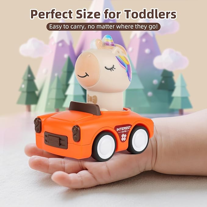 Press to Go Car Toys for Toddlers 1-3, Animal Baby Cars, Push Go Friction Inertia Car, Infant 6-9-12-18 Month, 1st Birthday Gift for 1-2 Year Old Boy Girl