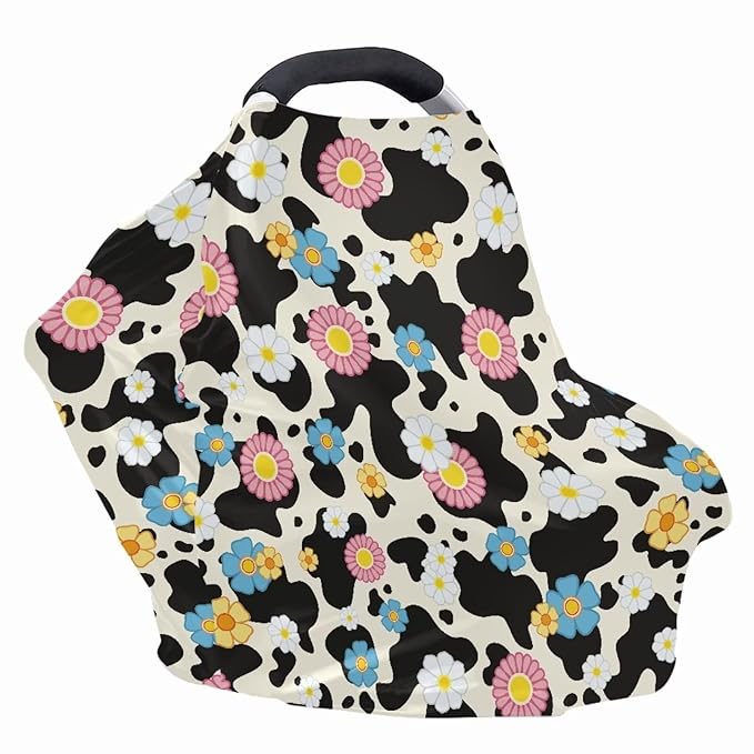 LedBack Floral Stretchy Car Seat Cover for Babies,Nursing Cover Breastfeeding Cover,Soft Breathable Cow Print Baby Carseat Canopy Nursing Breastfeeding Cover