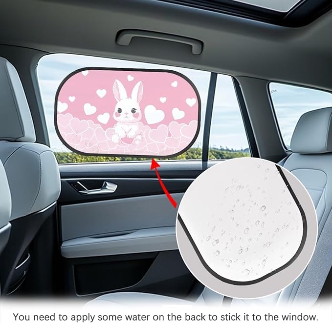 Bulopur Cute Bunny Car Shades Back Windows Baby 2 Pack Easy to Install Car Sun Shade Side Window UV Protection Breathable for Most Vehicle, SUV, Truck