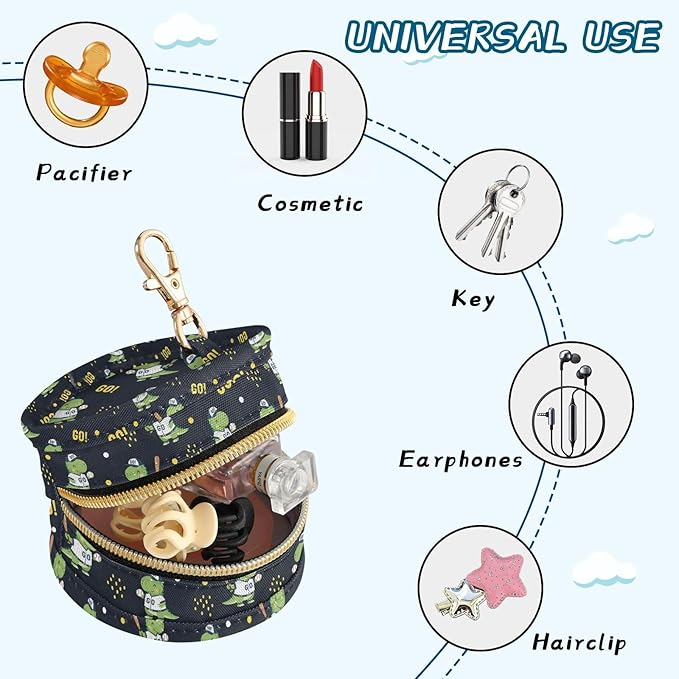 Cartoon Baseball Dinosaur Print Pacifier Holder Case for Diaper Bag Portable Travel Pacifier Storage Case with Clip Newborn Baby Pouch for Baby Boys Girls Purse Outdoor