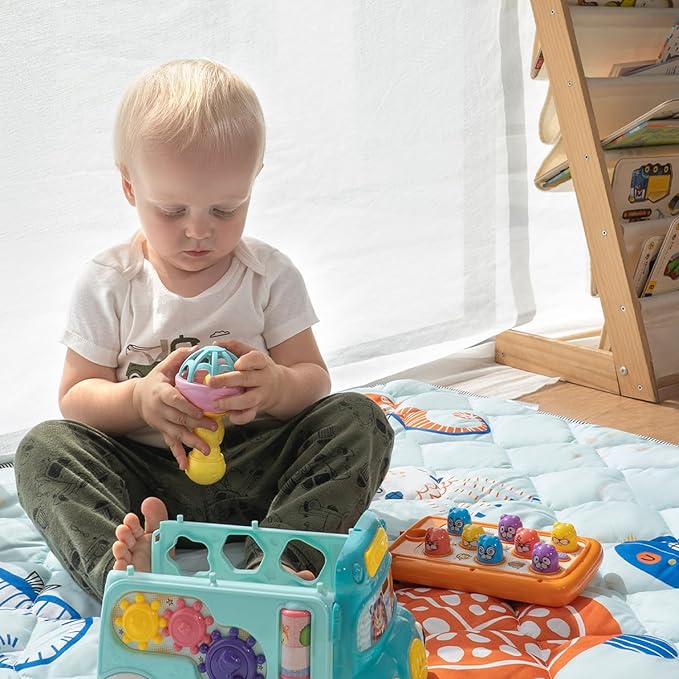 Sinhaklóho 50" x50" Foldable Thicker Foam Baby Play Mat for Playpens & Floors - Soft, Non-Slip & Odor-Free Crawling Mat for Infants & Toddlers, Machine Washable, Ocean Wonders Design