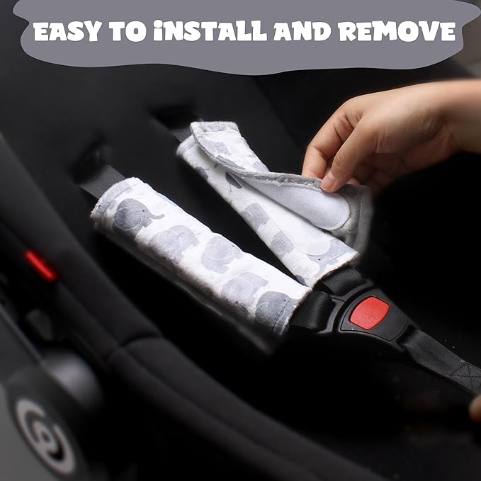 Car Seat Strap Covers for Babies Soft Car Seat Belt Covers, Mink Car Seat Straps Shoulder Pads for Boys and Girls, Grey
