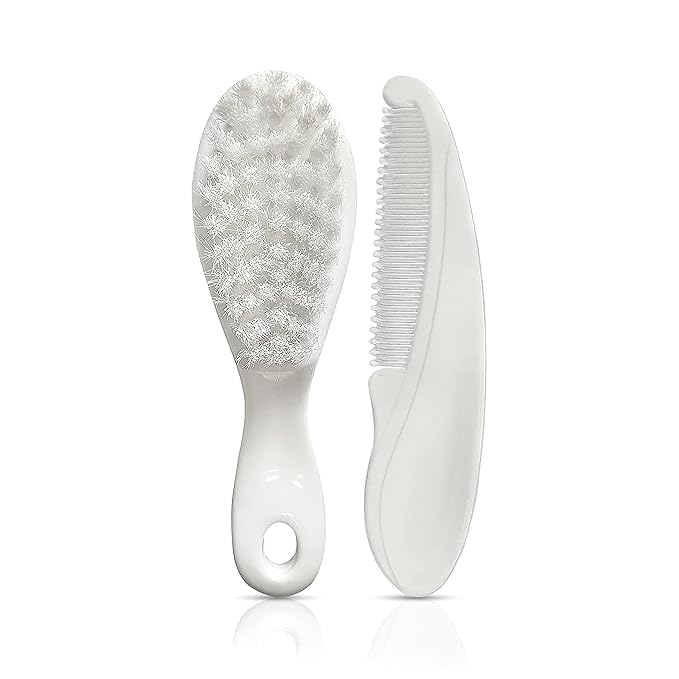 LuvLap Elegant Baby Hair Brush and Comb Set, 0m+ (White)