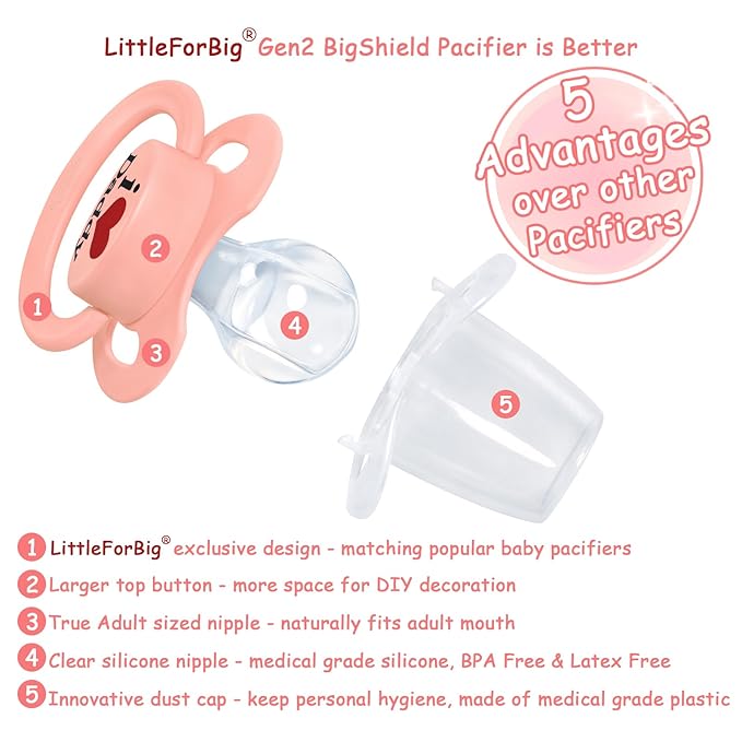 LittleForBig Bigshield Gen-II Adult Sized Printed Pacifier I Love Daddy Pattern Pink