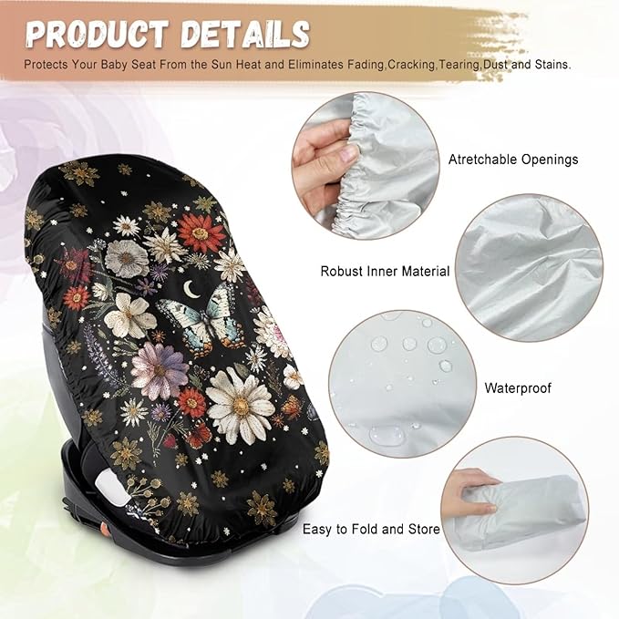 XYZCANDO Butterfly Print Baby Car Seat Sun Protection Reflective Baby Seat Covers for Car Seats Elegant Cooling Car Seat Cover Baby Foldable Car Seat Sun Cover for Travel Gift for Friends