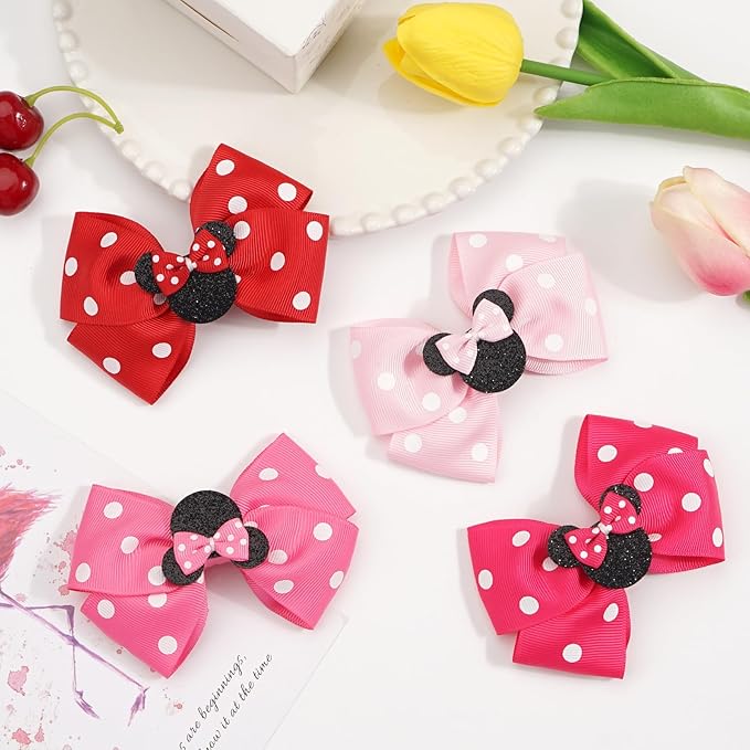 4 Inch Cute Mouse Ears Sequins Bows Hair Clips For Baby Girls, Toddler, Kids and Young Women Birthday Party Wedding Christmas Occasions Set of 2 (A- Fuchsia)