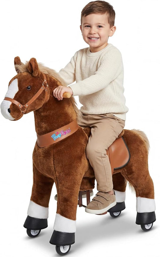 PonyCycle Ride on Horse Pony Kids Ride on Toys Classic Model U (with Brake/ 36" Height/Size 4 for Age 4-7) Riding Horse Walking Horse Toy Plush Brown Ux424