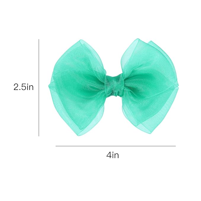 Green Hair Bow Clips 4 inch Mesh Ribbon Tulle Hairbow Barrettes Cute Handmade Christmas Party Dress outfit Decoration Accessories Easter Gift for School Kids Teens Toddler Girls Women