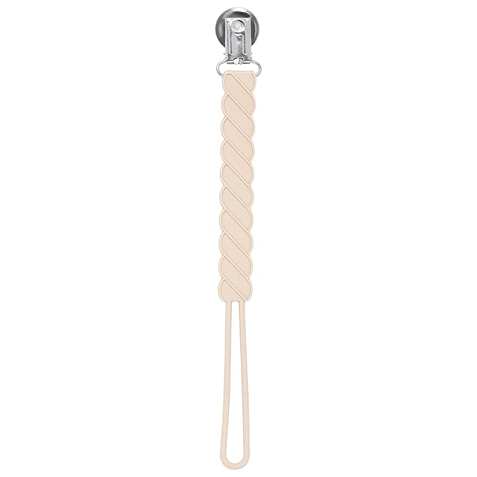 Three Little Tots All Silicone Modern, Short and Safety Tested Pacifier Clip (Tan, Twist)