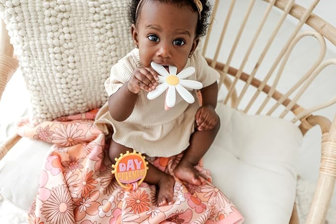 Lucy Darling Baby Teething Toys - Flower Child Silicone Baby Chew Toy for 0-6 and 0-12 Months - BPA Free Teethers for Babies - Soothe Babies Gums - 2 in 1 Pacifier and Teether