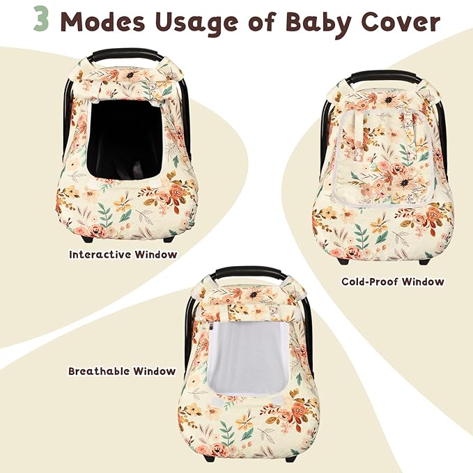 TANOFAR Car Seat Cover Baby, Winter Carseat Cover for Newborn, Infant Car Seat Cover with Windproof and Kick-Proof, Super Warm Plush Fleece Baby Carrier Cover for Infant Boys Girls (Autumn)