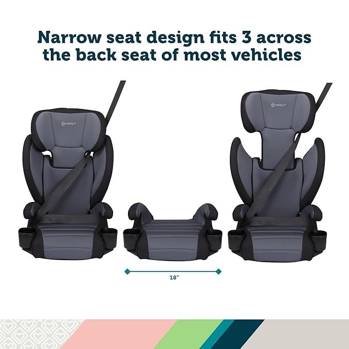 Safety 1st Grow and Go 2-in-1 Booster Car Seat with ComfortWings, Converts High-Back to Backless, 19" Wide, Fits 3 Across, Lightweight, Foldable, Easy-Clean, Cup Holders, 40-100 lbs, Sea Serpent
