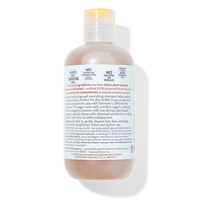California Baby Swimmer’s Defense Baby Wash + Baby Shampoo | After Swim Hydrating Shampoo | 100% Plant-Based | Gentle Chlorine Removal | 8.5 oz