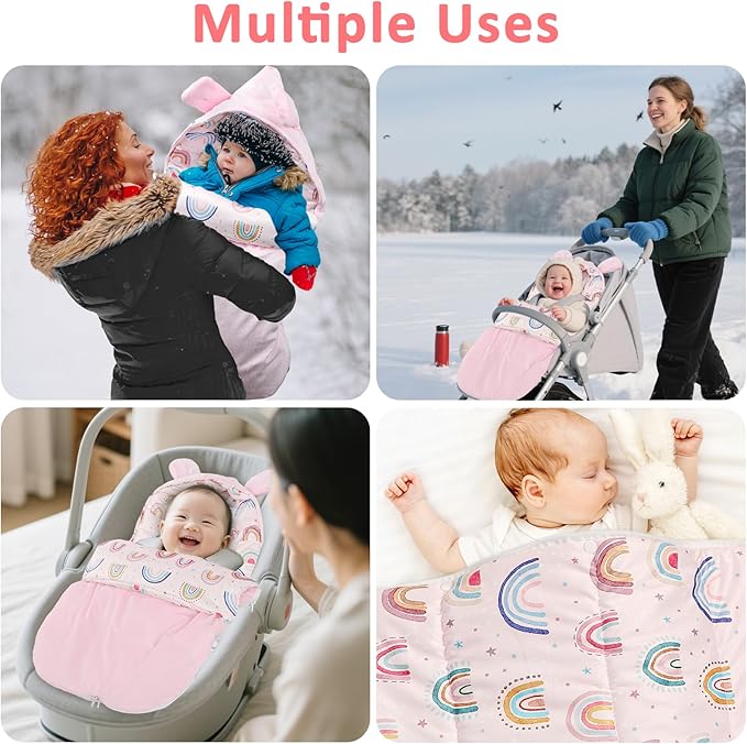 Carseat Blankets for Babies Winter, Warm Toddler Carseat Swaddle Blanket, Infant Stroller Bunting Bag Footmuff for Cold Weather, Universal, Windproof (Pink)