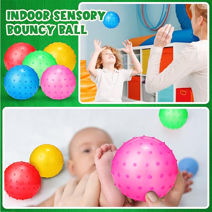 Jerify Knobby Balls Bouncy Spiky Sensory Ball Bulk Soft Inflatable Massage Stress Plastic Toy for School Party Play Indoor Outdoor